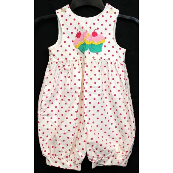 VTG Kelly's Kids Pink Polka Dots Bubble Romper 3T Cupcake Cherry Summer Straps - Picture 1 of 8